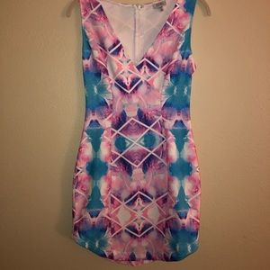 Blue, Pink, Purple Multi Colored Formfitting Dress